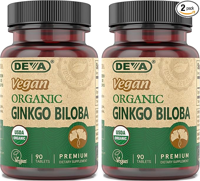 DEVA Vegan Ginkgo Biloba Dietary Supplement, USDA Organic, Vegan Society Certified, Easy-to-Swallow Tiny Tablets, 300 mg., 90 Tablets (Pack of 2)