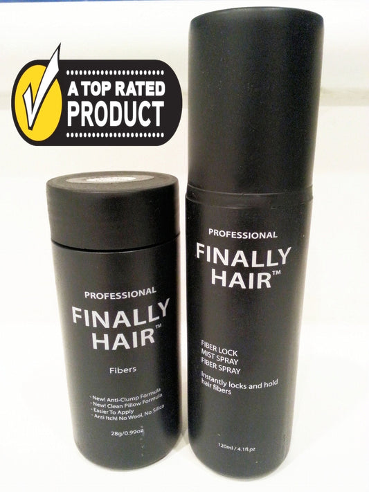 Hair Loss Concealer by Finally Hair - Auburn 28g Bottle of Fibers and Finally Hair 120ml 4.1 oz. Bottle of Fiber Lock Hair Spray - (Auburn)