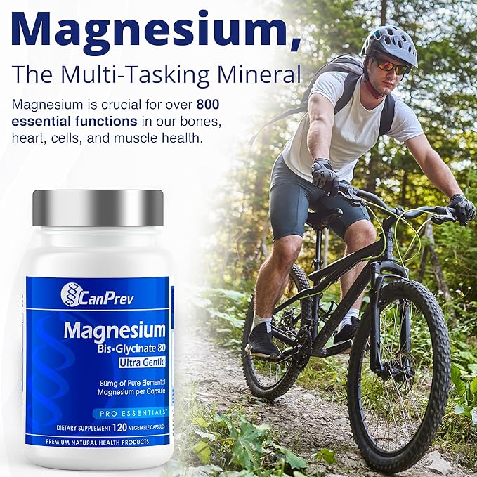 CanPrev Magnesium Biglycinate Chelated 80mg Ultra Gentle 120 V-Caps 120-Day Supply - Support Muscle Function, Bone Strength & Relaxation, Pure Magnesium Bisglycinate Formula, Promote Comfort & Balance