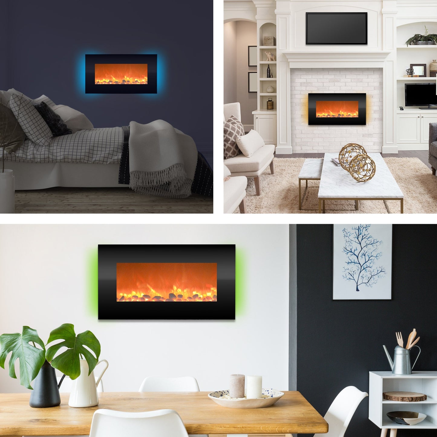 Electric Fireplace - 30 Inch Wall Mounted Fireplace - 13 Backlight Colors and Remote Controlled LED Flames, Heat, and Brightness by Northwest (Black)