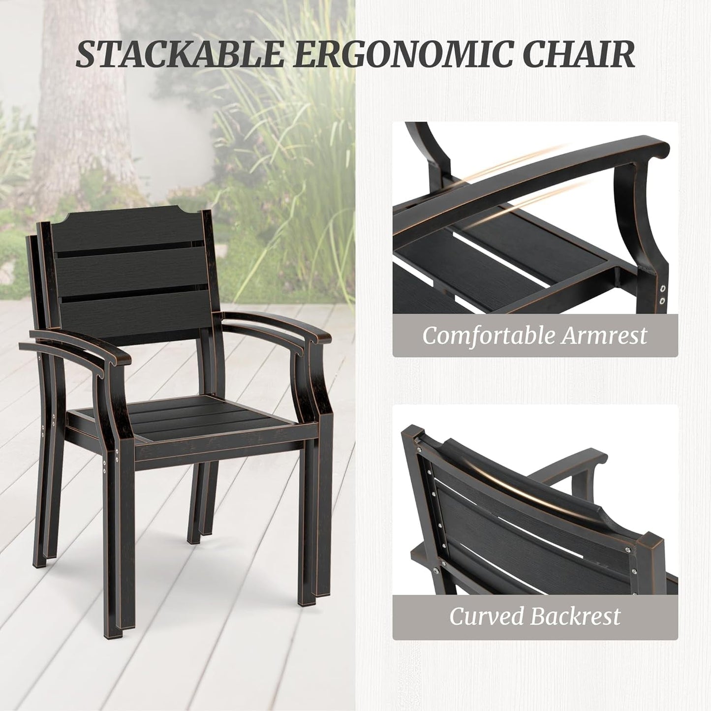 Dycanpo Outdoor Dining Chairs Set of 4,HDPS All-Weather Material Outdoor Chairs for Patio Lawn Garden, Black