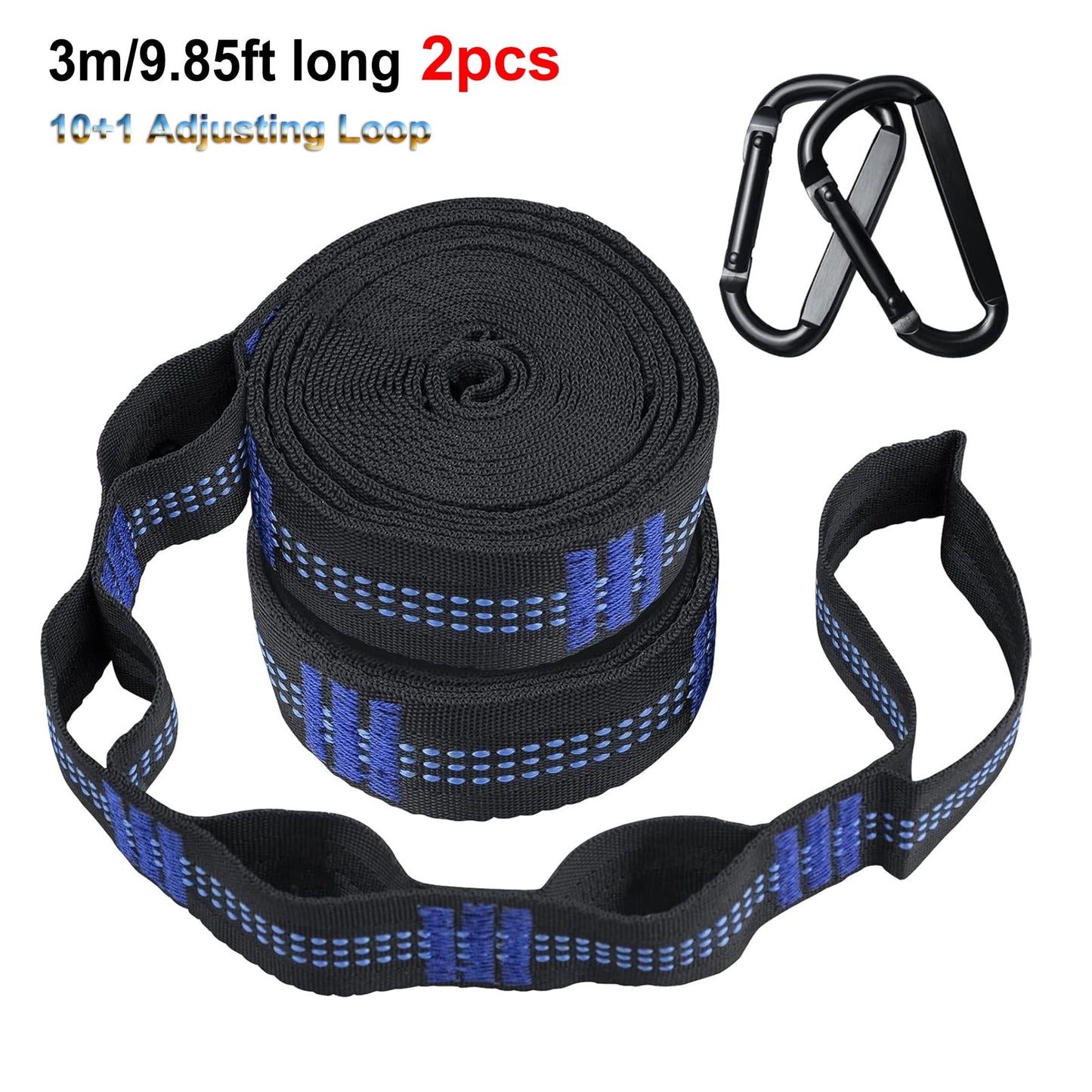 DZORUN Hammock Straps for Trees Set of Two 10ft with 11 Loops 2 Carabiners Essential Hammock Accessories Camping Hammock Tree Straps Set tree swing straps