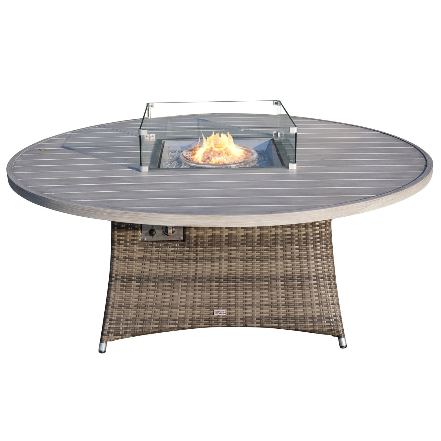 Direct Wicker 8-Seat Round Patio Fire Pit Dining Table (Table Only), Grey
