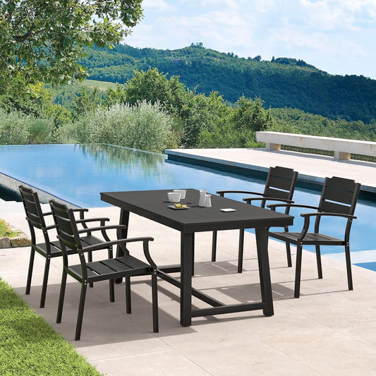 Dycanpo Outdoor Dining Chairs Set of 4,HDPS All-Weather Material Outdoor Chairs for Patio Lawn Garden, Black