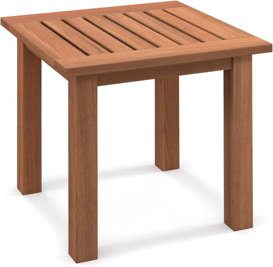 ETHFRF Hardwood Outdoor Side Table - All-Weather Patio Square End Table with Slatted Tabletop, Small Coffee Bistro Table for Outdoor, Indoor, Garden, Poolside and Balcony, Natural (1)，Orange-brown