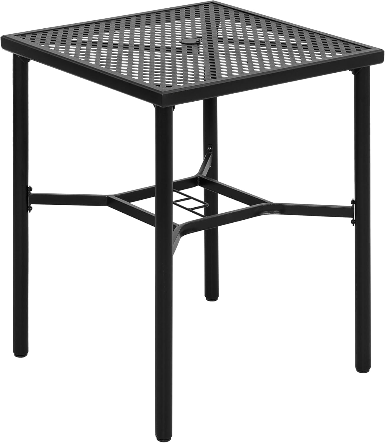 ETHFRF Patio Bar Table with Umbrella Hole, Steel Metal Frame Bar Height Bistro Table, Outdoor Bar Table for Garden, Backyard, Patio and Poolside, Black
