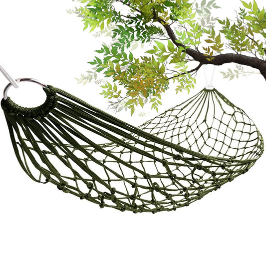 Easy to Set Up Rope Hammocks for Outside, Dark Green Color, 90x31.5 Nylon Net Hammock, Max 100 KG (220 Pounds), Tree Hammocks for Outside, Camping & Patio Relaxation