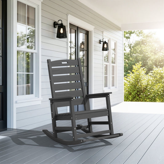 SERWALL Oversized Outdoor Rocking Chair with Footrest for Adults, HDPE All Weather Patio Rocker for Porch, Garden, Lawn, Grey