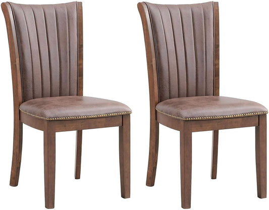 SHAORONG Set of 2 Upholstered Dining Chairs, Vintage Brown Fabric with Padded Cushion, Solid Wood Frame, High Back Design for Kitchen, Dining Room, or Living Room, Oak