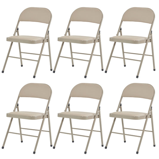 Set of 6 Folding Chairs with Padded Cushion, Foldable Iron & PVC Chair, Folding Chairs for Indoor, Outdoor, Party, Dining, Light Brown