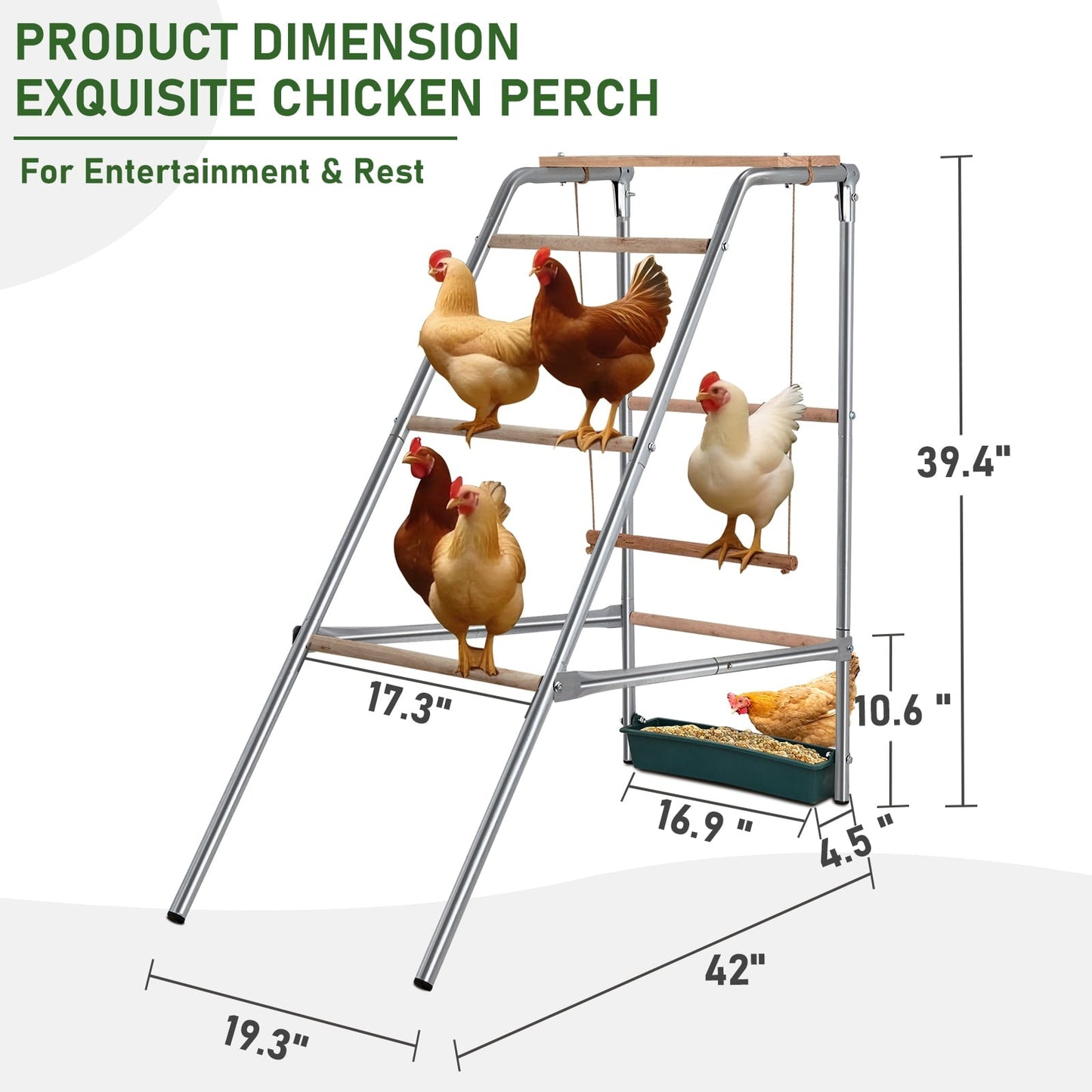 40" Wooden Chicken Roost Perch - Outdoor Poultry Resting Bar for Hens (40x20x39 Inch)