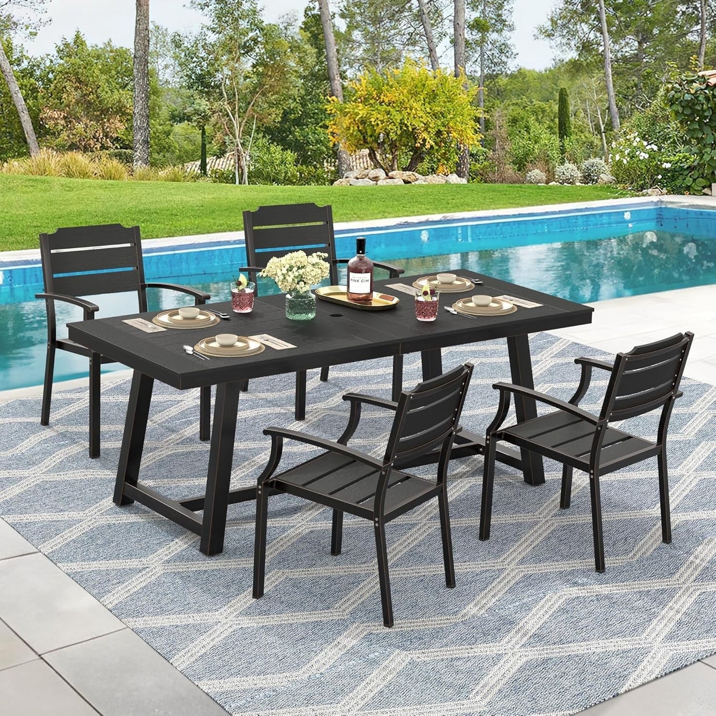 Dycanpo Outdoor Dining Chairs Set of 4,HDPS All-Weather Material Outdoor Chairs for Patio Lawn Garden, Black