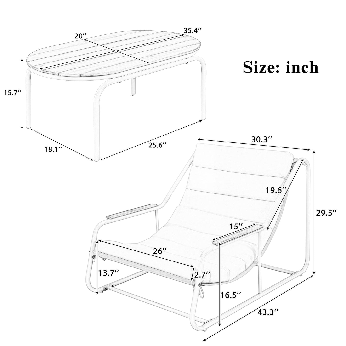 Euroco Outdoor Chaise Lounge Chairs Set with Acacia Wood Table,Pool Lounge Chairs for Lawn,Beige+White