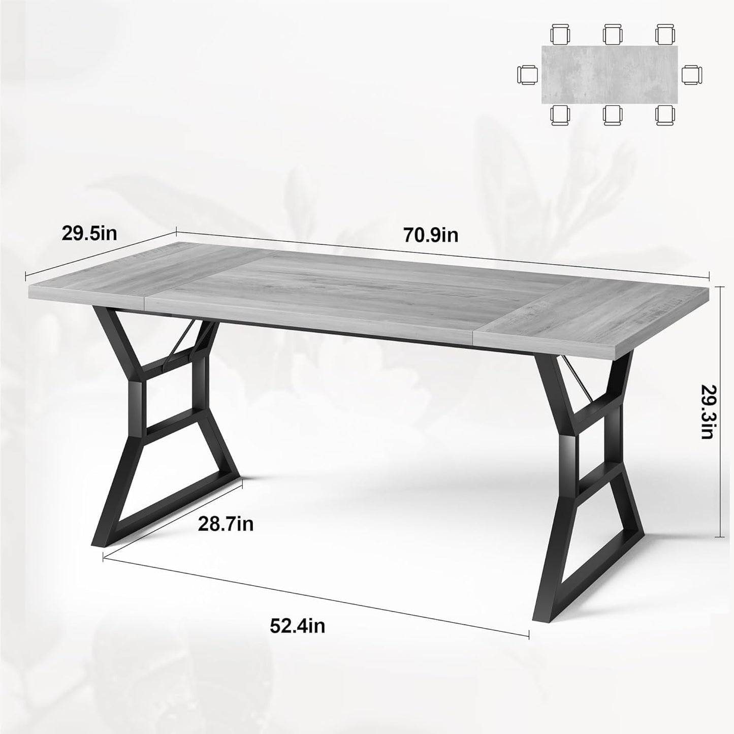 Farmhouse Dining Table for 6, Rectangular Wood Dining Table, Rustic Kitchen Table with Extra Heavy Duty Metal Legs for Dining Room, Outdoor Table for Party, 70.9 * 29.5 * 29.3 Inch (Grey)