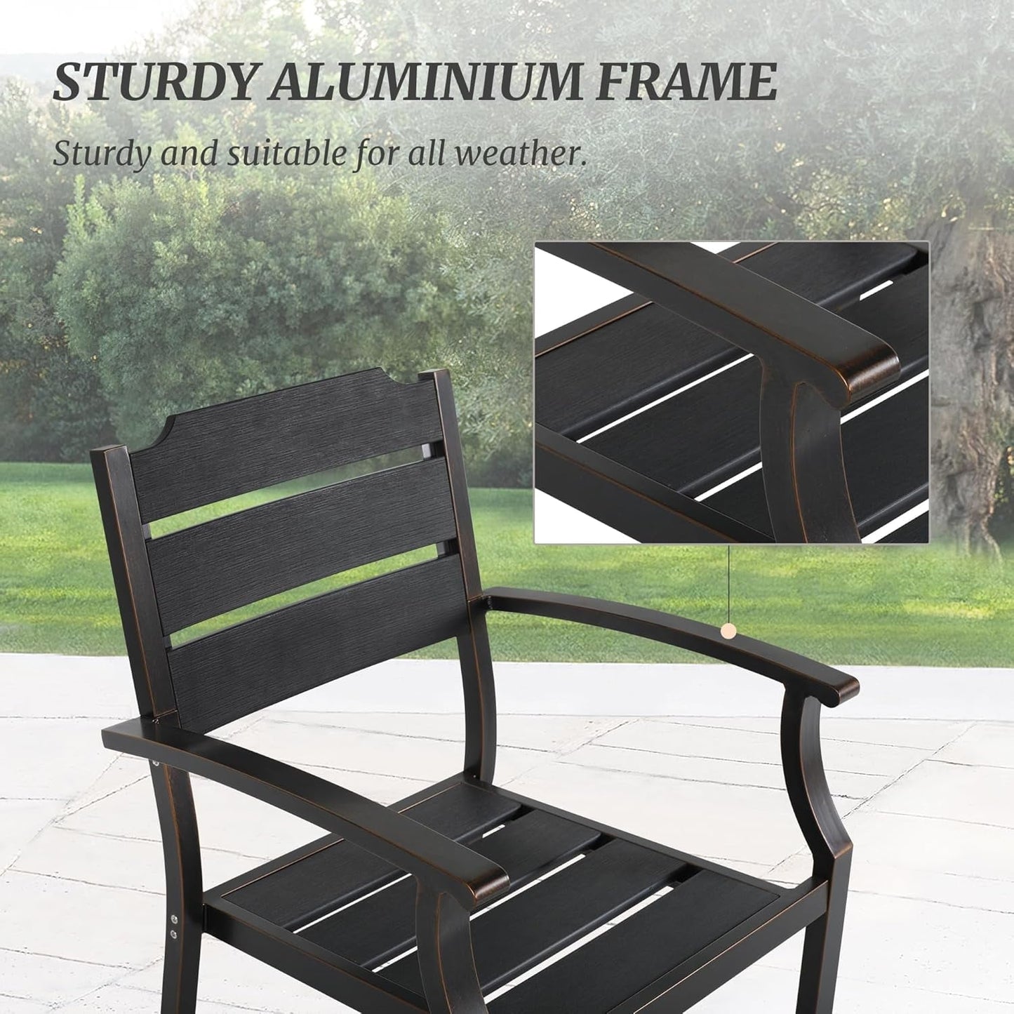 Dycanpo Outdoor Dining Chairs Set of 4,HDPS All-Weather Material Outdoor Chairs for Patio Lawn Garden, Black