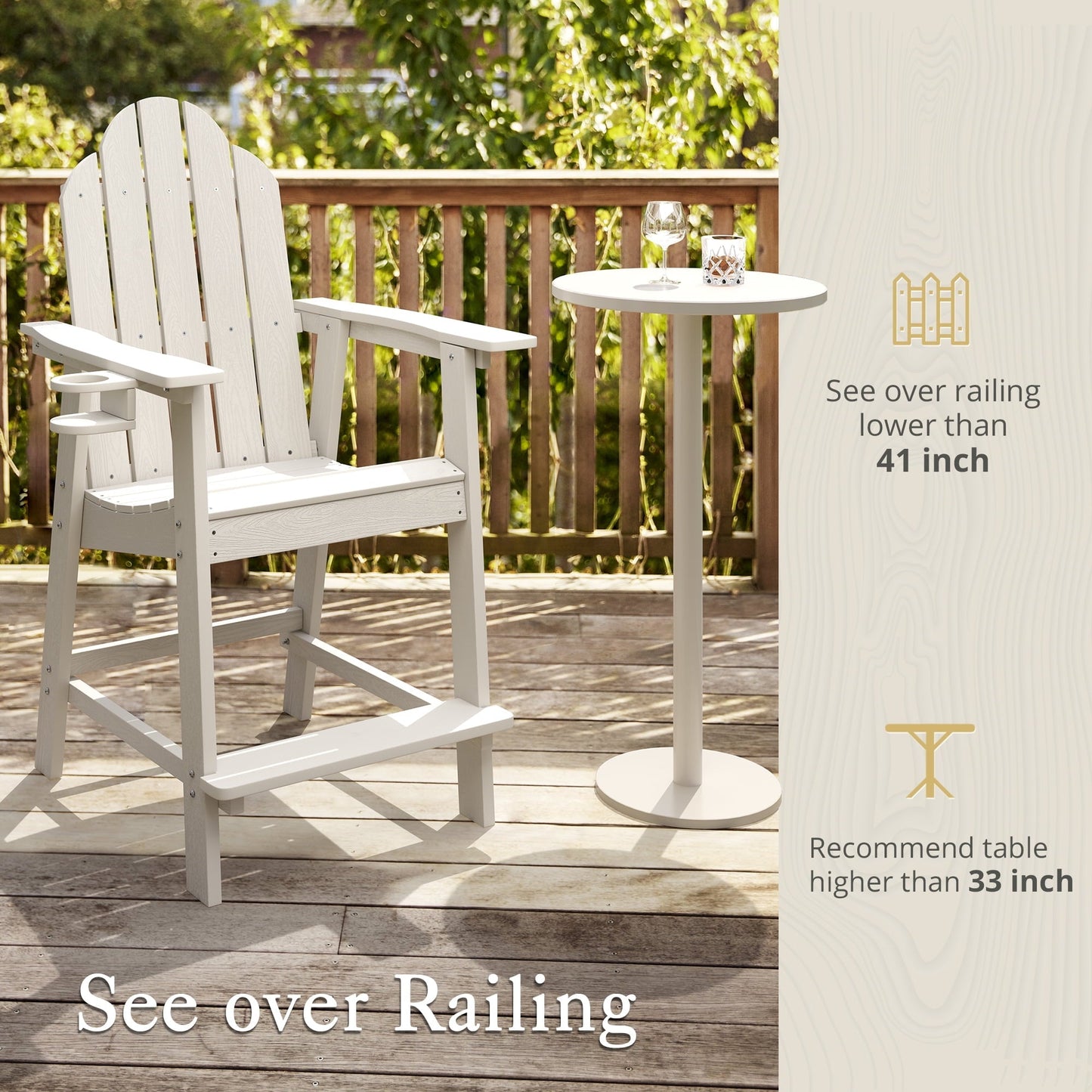 Dycanpo Tall Adirondack Chairs Set of 2,Patio Garden Eco-Friendly Chair with Cup Holder,White