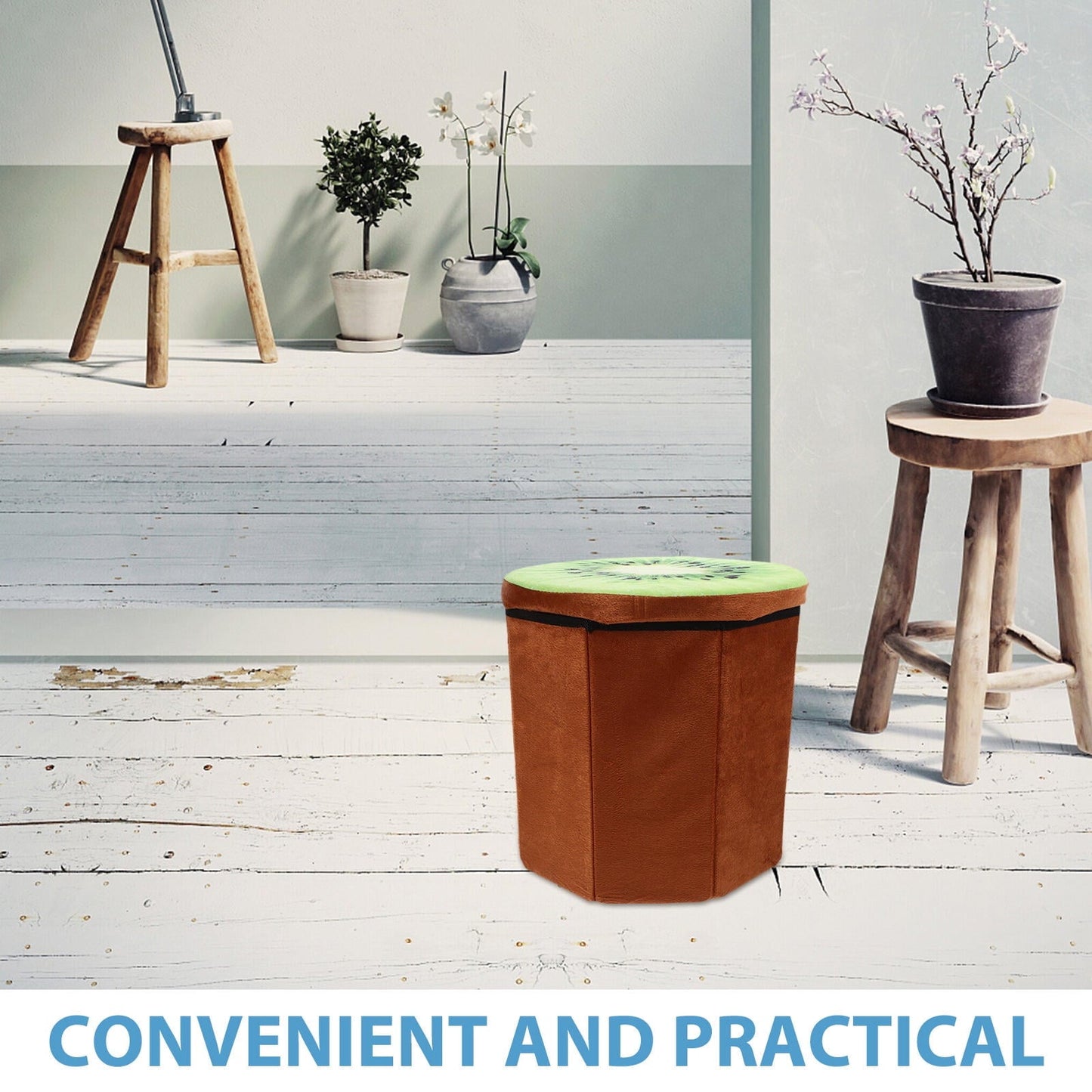 ELAYARD 1Set Decorative Item Orange Stool With Storage Function For General Users In Living Room Or Bedroom