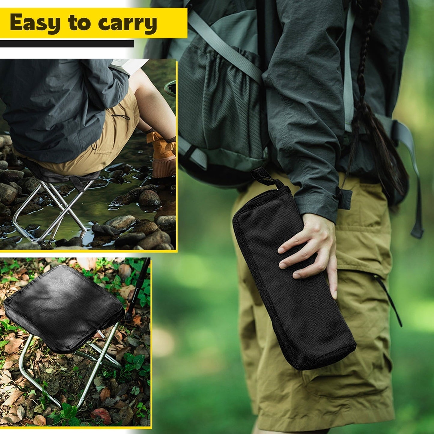 EKIND Portable Folding Camping Stool Lightweight Aluminum Alloy Chair for Outdoor Activities, Compact, Durable, Heavy Duty Design(Black)