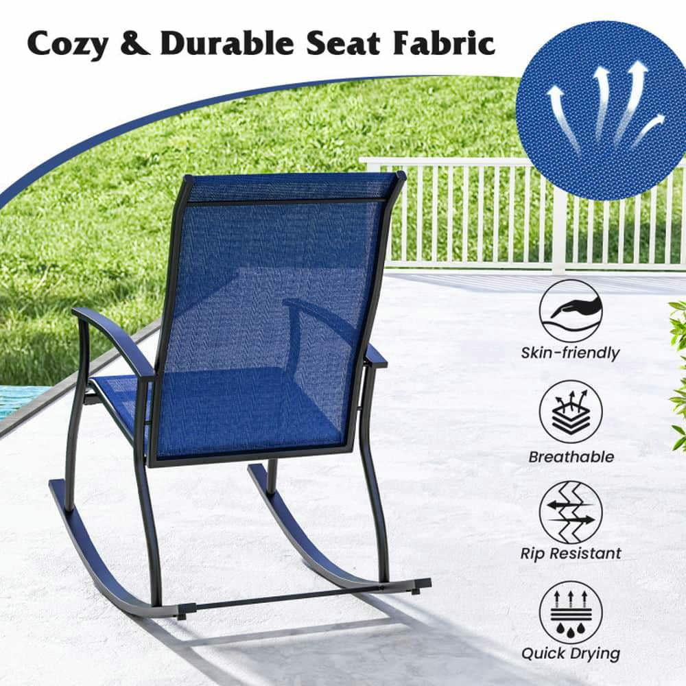 Demifill 2-Piece Outdoor Rocking Chairs with Breathable Backrest, Navy