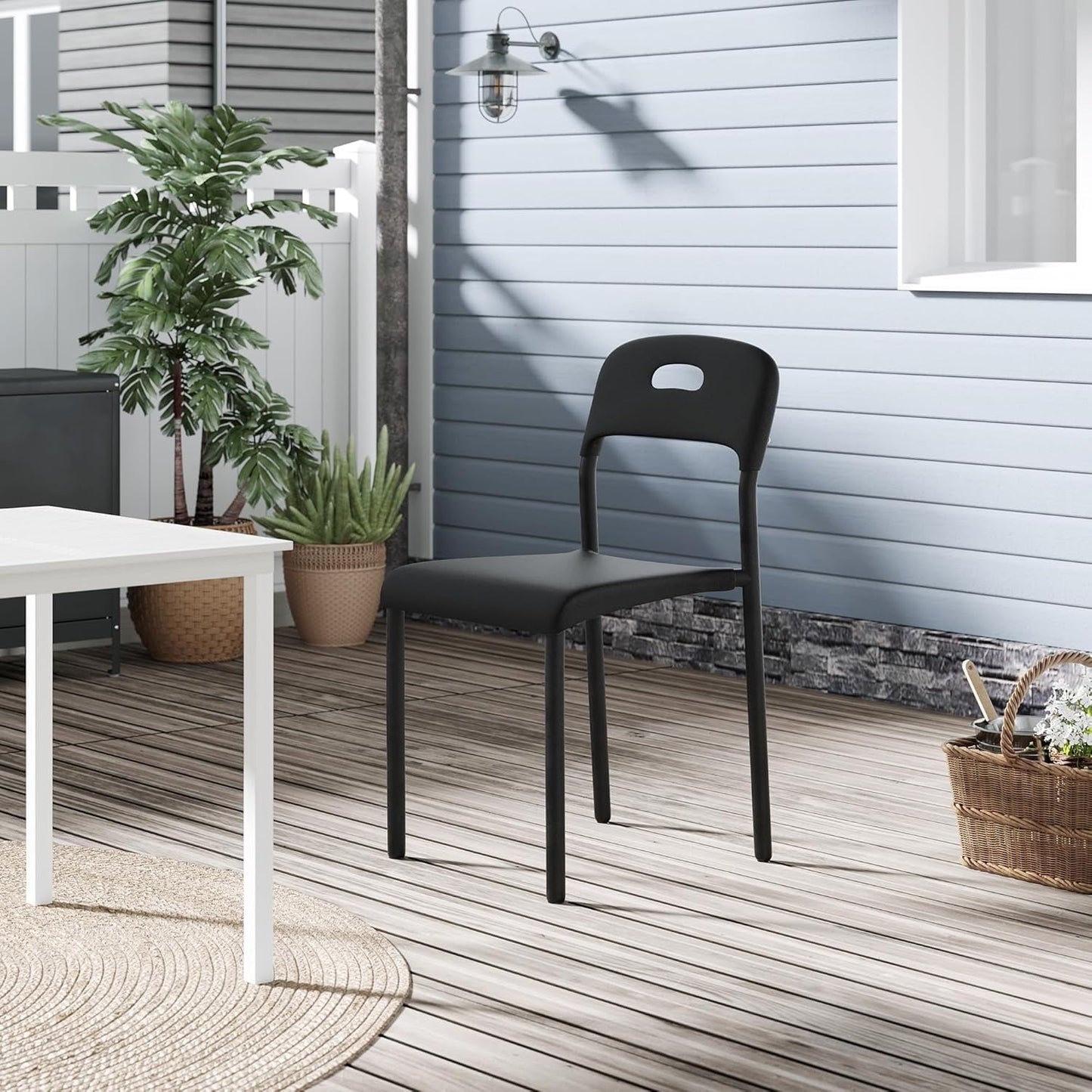 Dining Chairs, Stackable Modern Kitchen Chairs, Plastic Dining Room Chair with Metal Legs, Easy Assembly, Waterproof & Stain-Resistant, Suitable for Indoor and Outdoor, Black