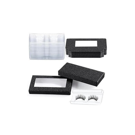 40 Pieces Lash Packaging Wholesale Empty Eyelashes Box and False Trays, 20 Eyelash Boxes with Tray (Black)