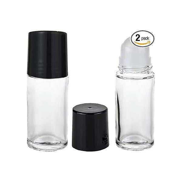 2Pcs Black Clear Empty Glass Essential Oil Roller Bottles Vials Containers Refillable Roll-on with Funnel Cosmetic Bottles(30ML)