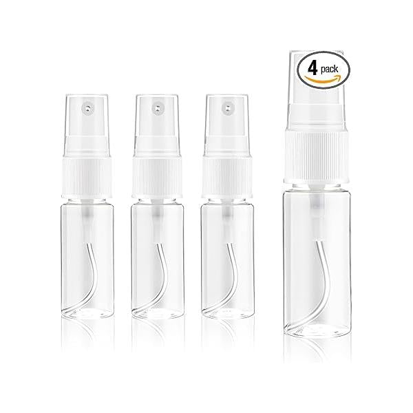 4 Pack Spray Bottle, Small Plastic Fine Mist Bottles Mini Empty Travel Refillable Liquid Containers for Perfume, Care Liquid, Cosmetics, Alcohol(15ml)