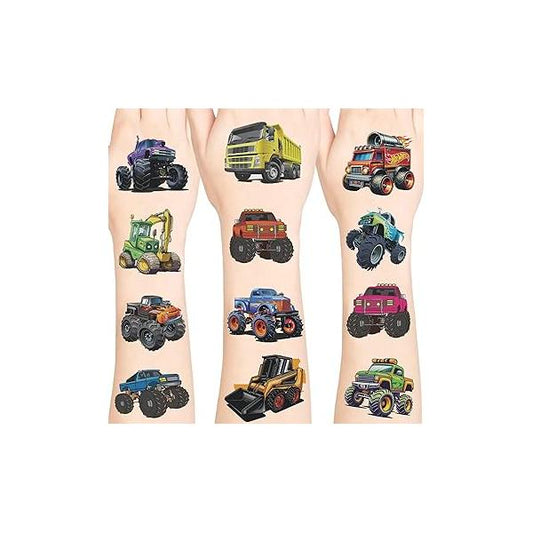 Car and Truck Temporary Tattoos, Cars Waterproof Tattoo Stickers for Birthday Decorations, Party Supplies, Favors, School Rewards Gifts